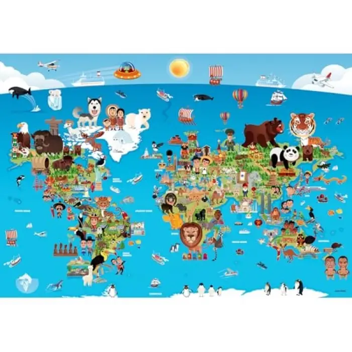 Puzzle - Karikatür Dünya Haritası / 260 Parça Puzzle, #3338