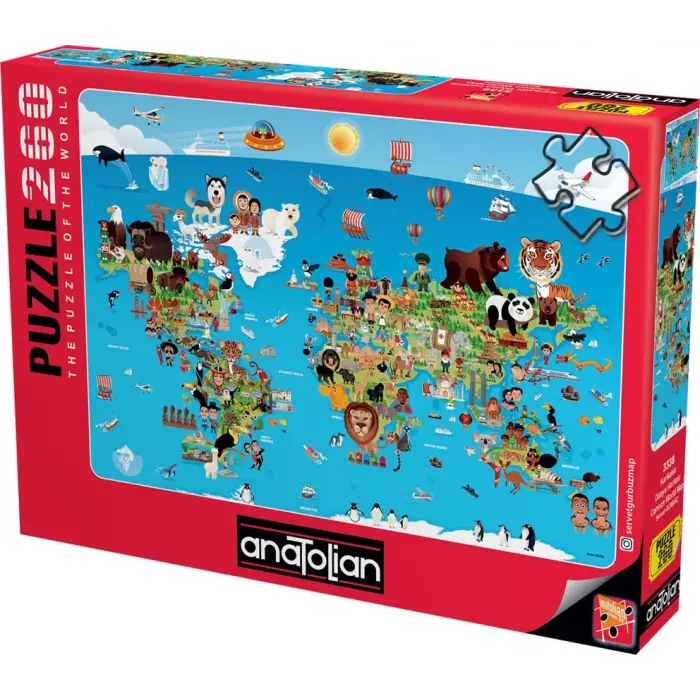 Puzzle - Karikatür Dünya Haritası / 260 Parça Puzzle, #3338