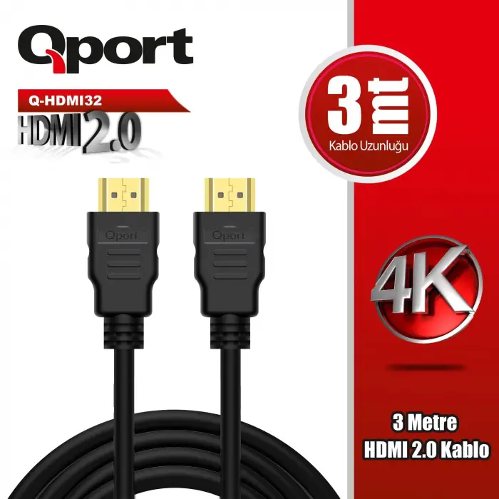Q-hdmı32 Altın Uçlu 3 Metre 4k Hdmı2.0 Kablo