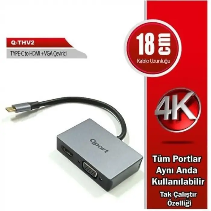 Q-Thv2 Type-C HDMI/Vga Dönüştürücü Adaptör