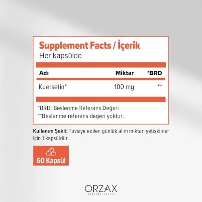 Quercetin 100 mg takviyesi, 60 kapsül, 76433