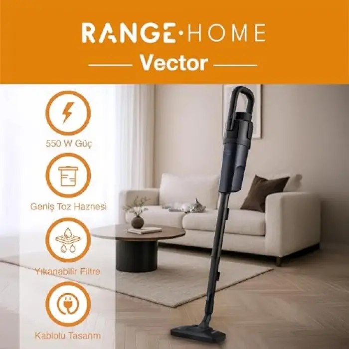 Range Vector Kablolu Dik Süpürge Turbo Başlık 0,5 L Toz Hacmi