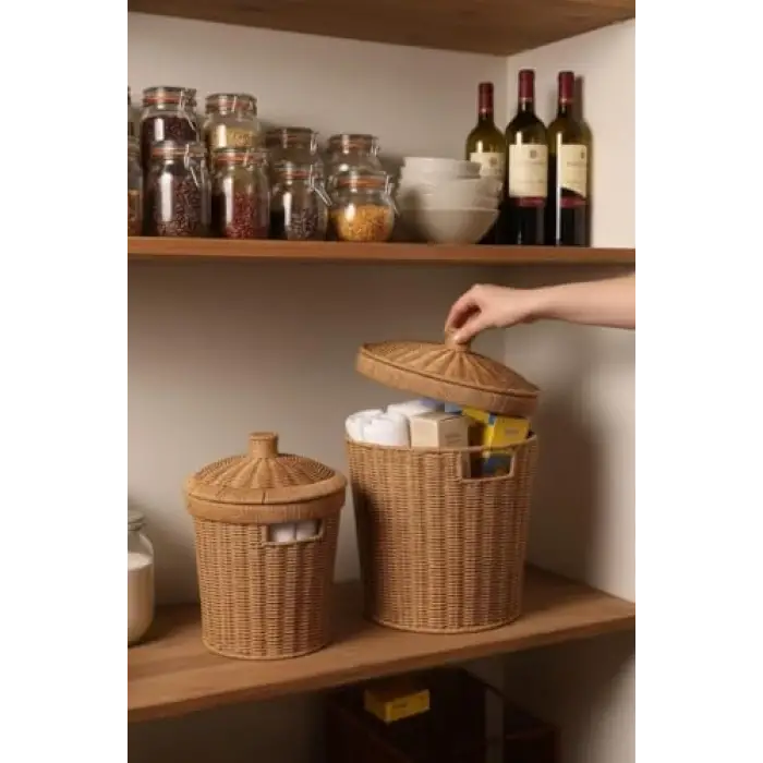 Rattan Konik 2li Kapaklı Sepet