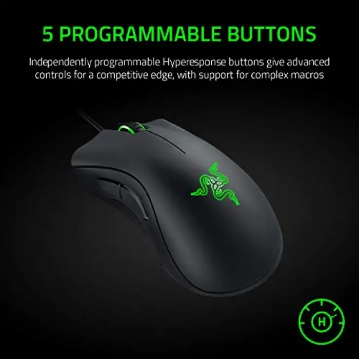Razer DeathAdder Essential (2021) - Kablolu Oyun Faresi (Optik Sensör, 6400 DPI, 5 Programlanabilir Düğme, Ergonomik Form Faktörü) Siyah