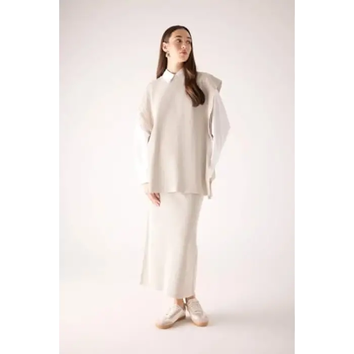 Regular Fit Basic Düz Maxi Siyah Triko Etek Gri Std