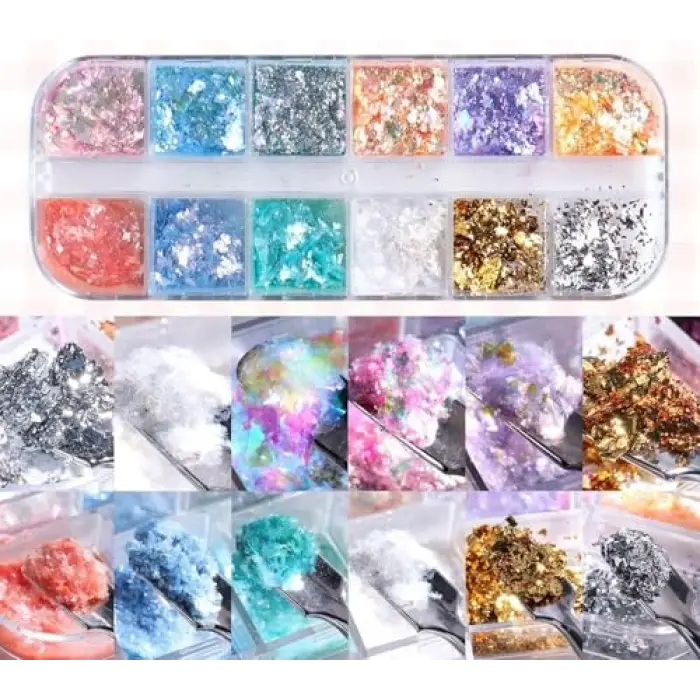 Renkli İnce Folyo Glitter Nail Art Pulları