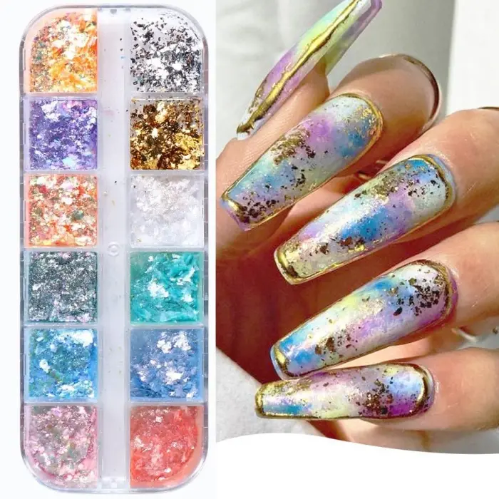 Renkli İnce Folyo Glitter Nail Art Pulları