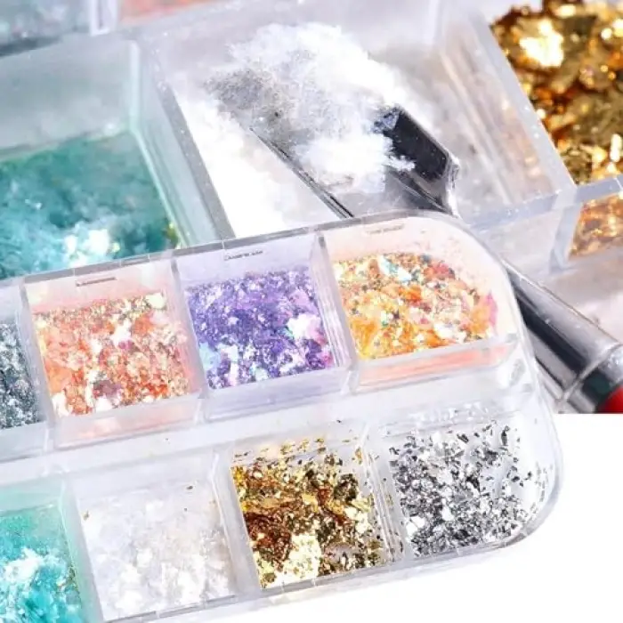Renkli İnce Folyo Glitter Nail Art Pulları