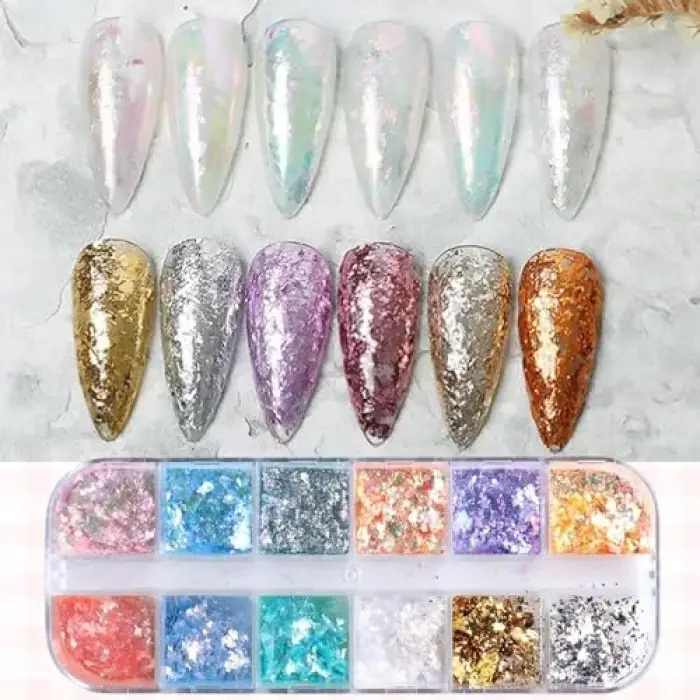 Renkli İnce Folyo Glitter Nail Art Pulları