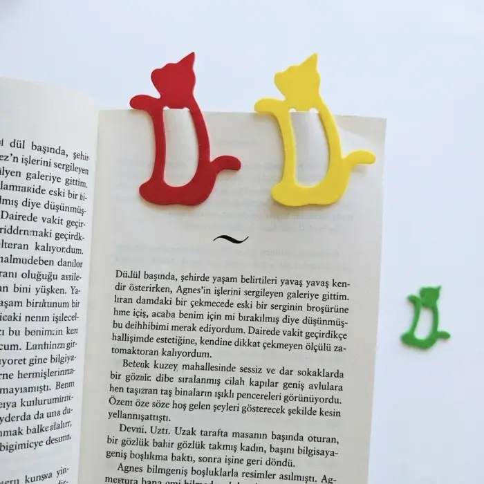 Renkli Kedi Temalı 3D Baskı Kitap Ayracı, 6 Adet
