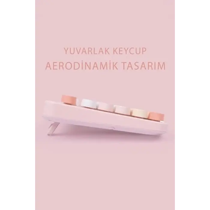 Renkli Tuşlu Kablosuz Türkçe Klavye+Mouse Seti - Pembe