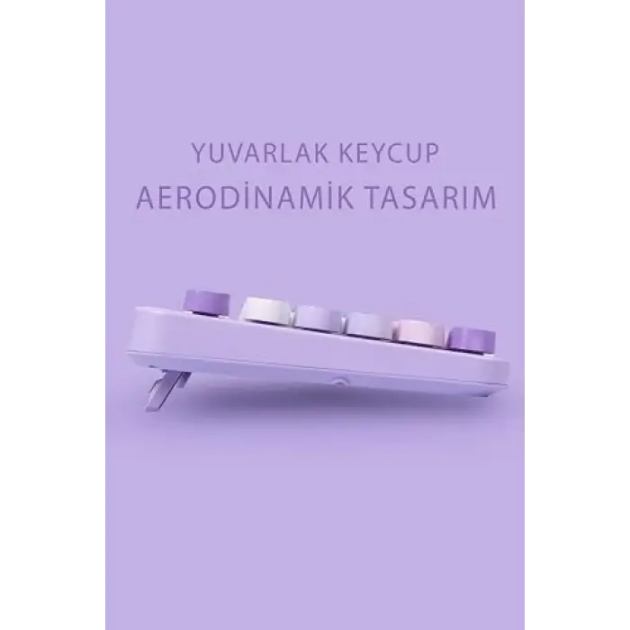 Renkli Tuşlu Kablosuz Türkçe Klavye+Mouse Seti, Uyumlu, Mor