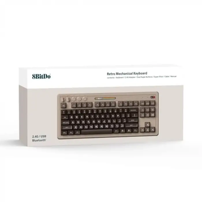Retro Mekanik Klavye, Bluetooth/2.4G/USB-C Hot Swappable, 87 Tuşlu, Windows ve Android uyumlu, C64 Edition, Qwerty İngilizce