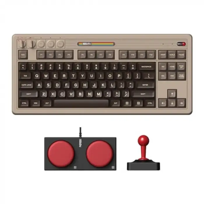 Retro Mekanik Klavye, Bluetooth/2.4G/USB-C Hot Swappable, 87 Tuşlu, Windows ve Android uyumlu, C64 Edition, Qwerty İngilizce