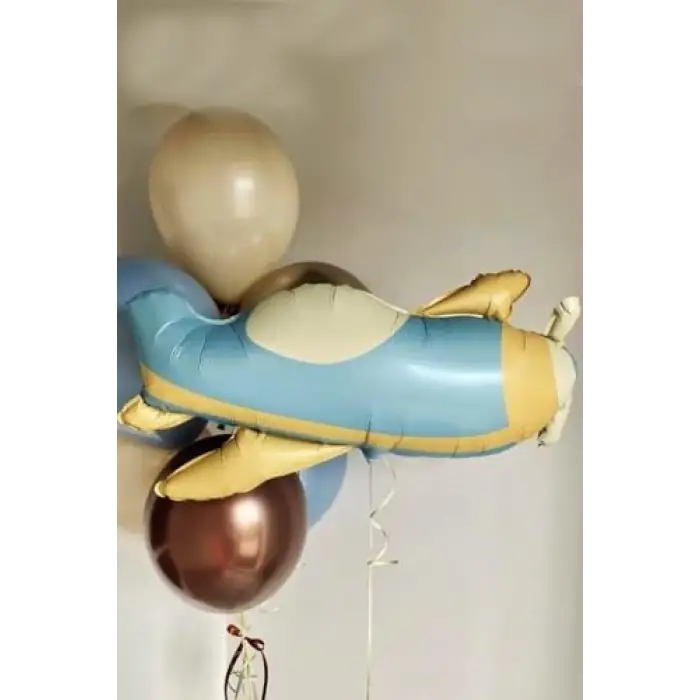 Retro Uçak Folyo Balon Mavi