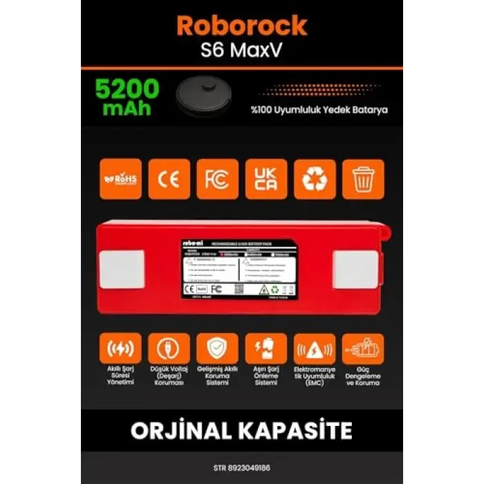 Roborock S6 Max V robot süpürge için 5200 mAh batarya