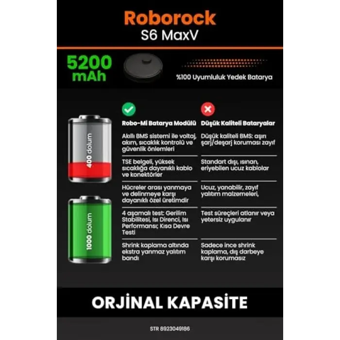 Roborock S6 Max V robot süpürge için 5200 mAh batarya
