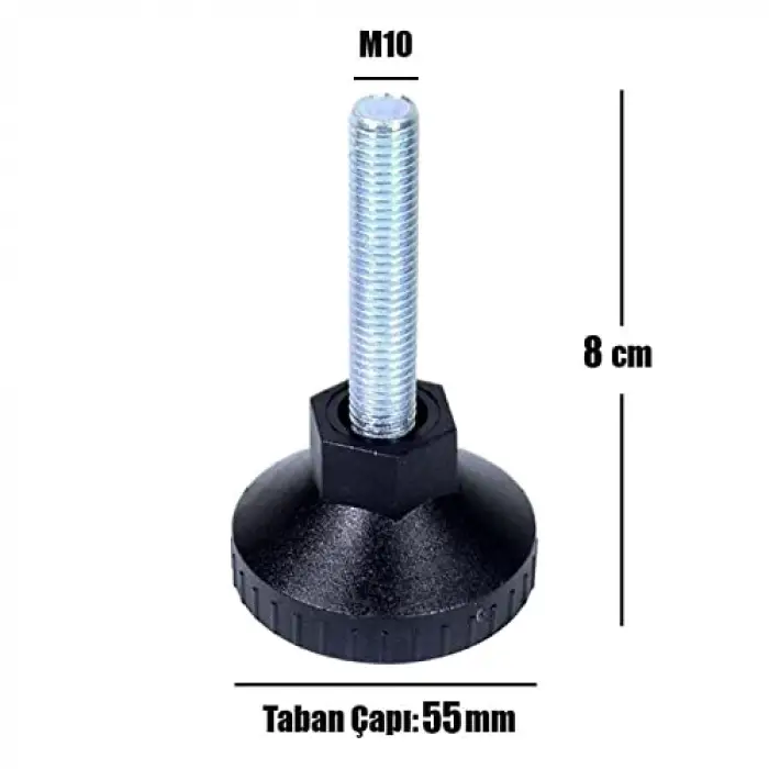 Rotil Ayak M10 Siyah Profil Ayağı, 55 mm, 8 cm