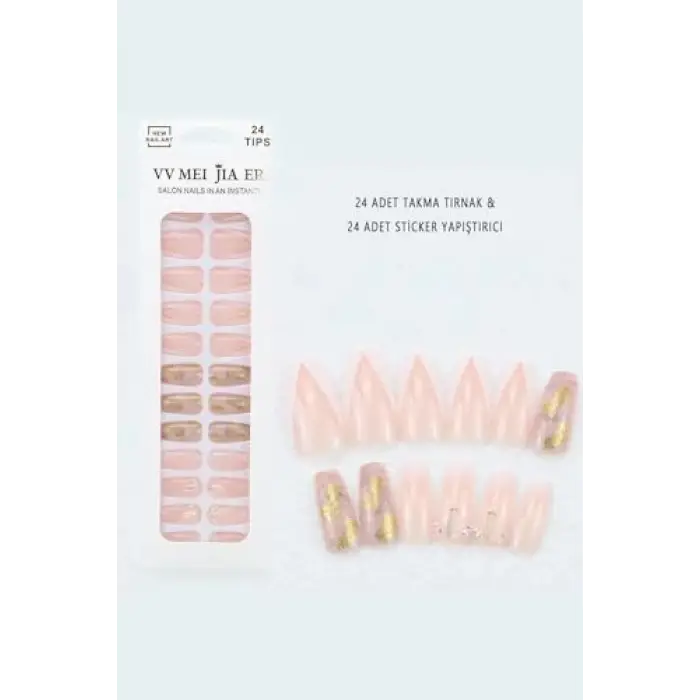 ruby face Pembe Yaldızlı Taşlı Takma Tırnak Seti pembe