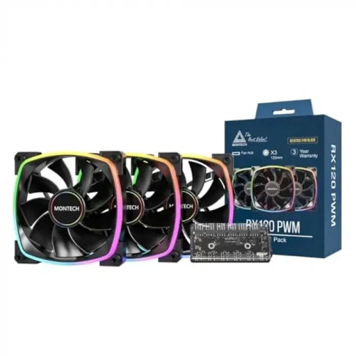 RX120 Pwm Siyah Reverse Fan Blade 3lü Paket + Hub Controller Argb