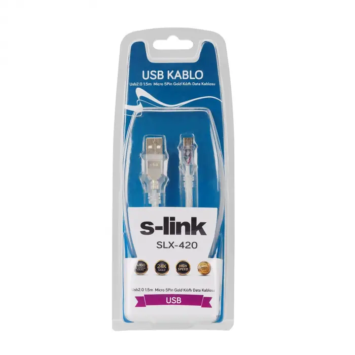 S-Link SLX-420 PS4 Kol Şarj Kablosu, 1.5 Metre Micro USB Şarj ve Data Kablosu, 2000mA USB-A to Micro USB Kablo, DualShock 4 Oyun Kolu Telefon Tablet Araç Kamerası ve Uyumlu Cihazlar İçin Şeffaf Kablo