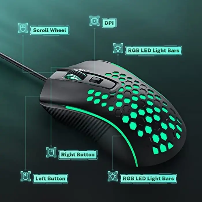 S11 3600DPI RGB Optik Oyuncu Mouse, Siyah