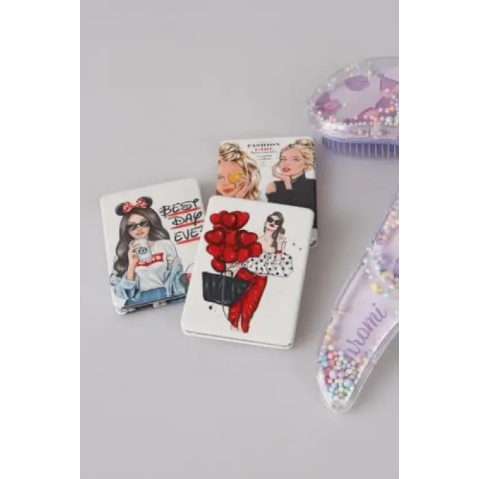 Saç Tarağı ve Çift Taraflı Ayna, 2li Set, Pembe