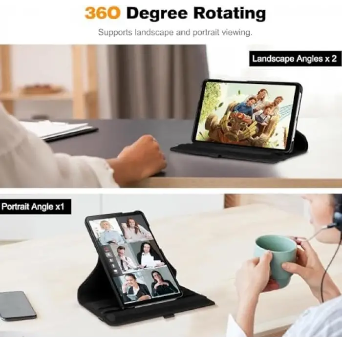 Samsung Galaxy Tab A9 Plus X210/Galaxy Tab A11+ Yatay ve Dikey Standlı 360 Derece Döner Tablet Kılıfı, Siyah