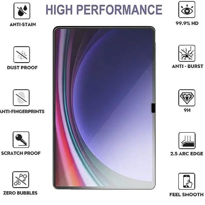 Samsung Galaxy Tab S10 Plus 2024/Tab S9 FE Plus/S9 Plus/S8 Plus/S7 FE/S7 Plus 12.5 inç 2023, 2 Paket HD Yüksek Sertlik Çizilmez Anti-Parmak İzi Temperli Cam için Ekran Koruyucu
