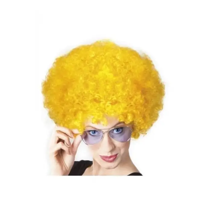 Sarı Renk Kıvırcık Afro Bonus Peruk