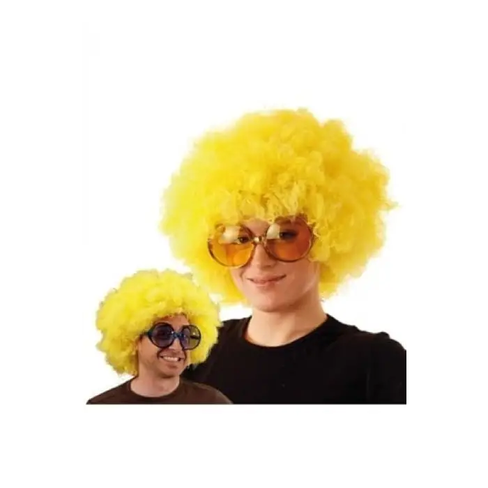 Sarı Renk Kıvırcık Afro Bonus Peruk