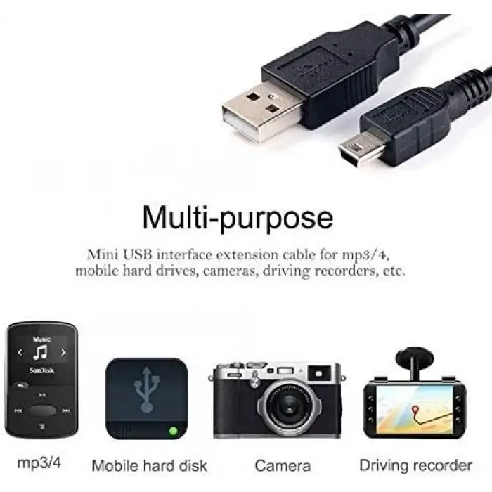 Şarj Kablosu, 4575 Mini USB to USB Data, Siyah