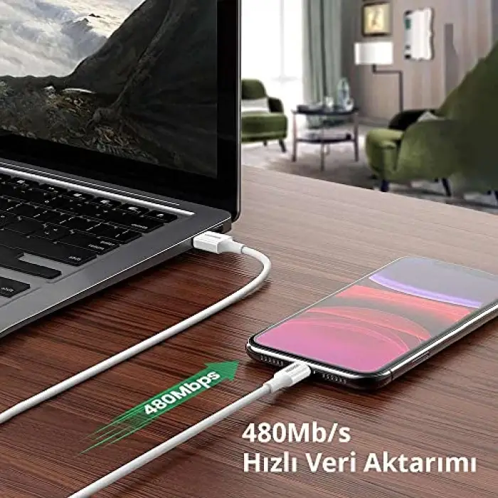 Şarj Kablosu, iPhone Lightning 2.4A Data ve, Siyah 1 Metre