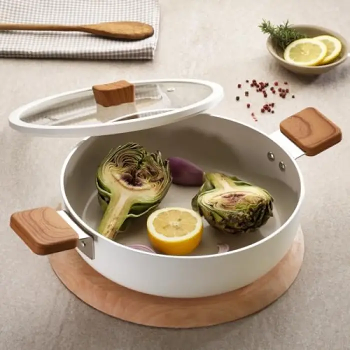 Schafer Ceramoni Seramik Basık Tencere 26 Cm-Krem