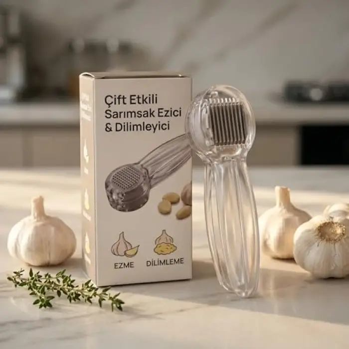 Şeffaf 2si 1 Arada Çift Taraflı Sarımsak Ezici ve Dilimleyici