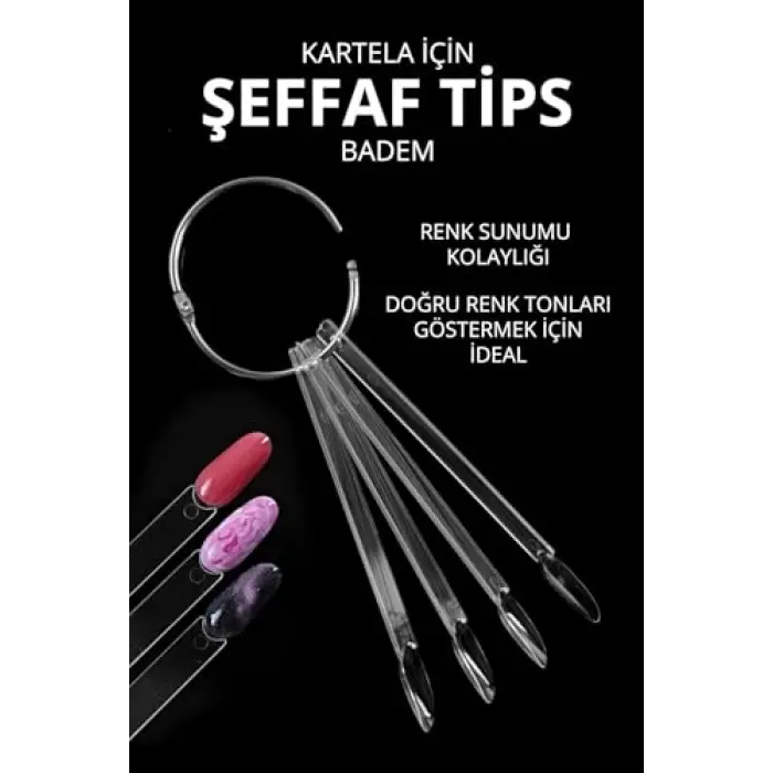 Şeffaf badem tips, 50li tırnak süsleme seti