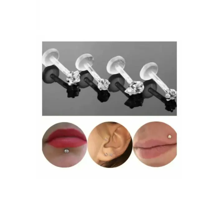 Şeffaf Bioplast Tek Taş Piercing, Unisex