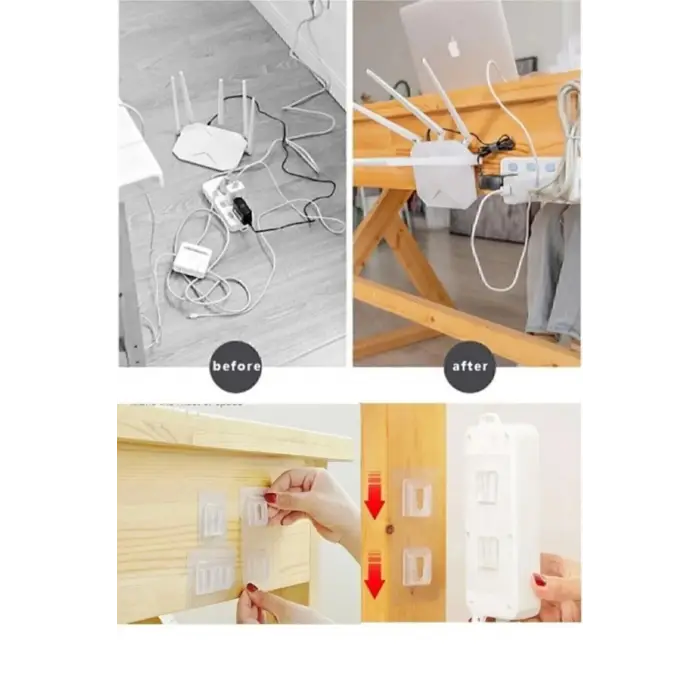 Şeffaf Çift Taraflı Yapışkanlı Geçmeli Klips Duvar Kancası, 5 Set