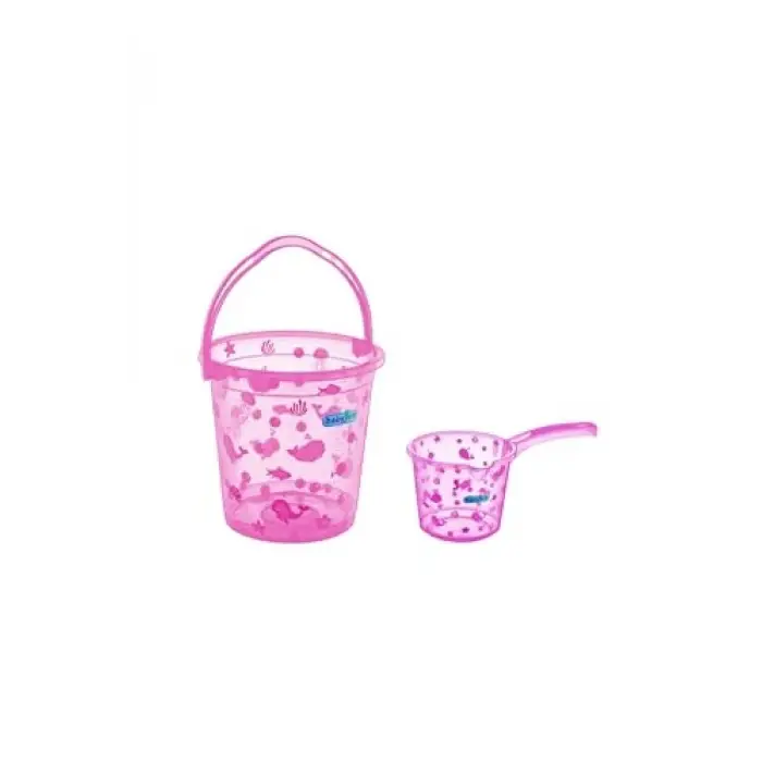 Şeffaf Kova & Maşrapa Set Pembe Desenli