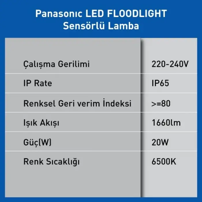 Sensörlü LED Projektör, 20W Beyaz Işık, 1660LM ve 6500K