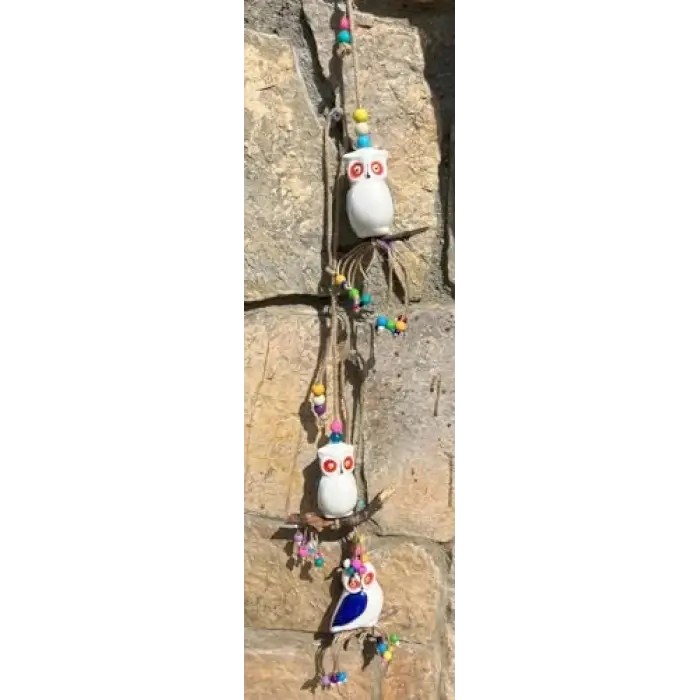Seramik Dalda Baykuş Bahçe Balkon Ağaç Duvar Kapı Süsü 3lü Set Mavi