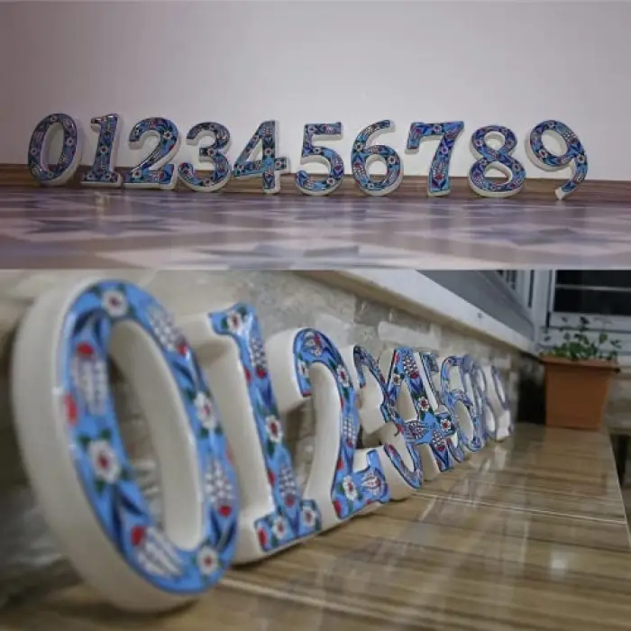 Seramik Lale Desenli Kapı Numarası 6, Turkuaz