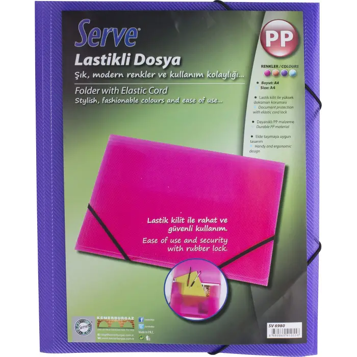 Serve Lastikli Dosya Mor A4