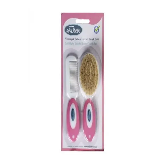 Sevi Bebe Naturel Fırça Tarak Pembe