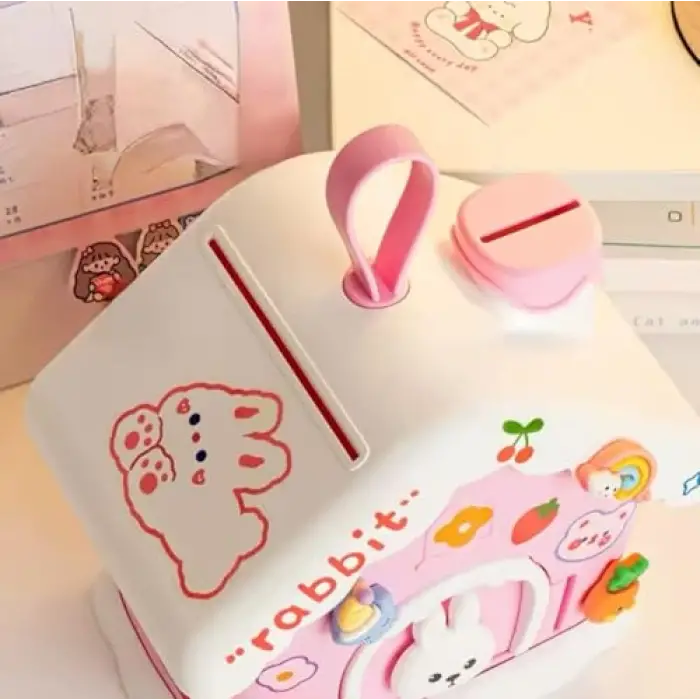 Sevimli Ev Baca Kumbara, Ev Motifli Çocuk Kumbarası, Pembe