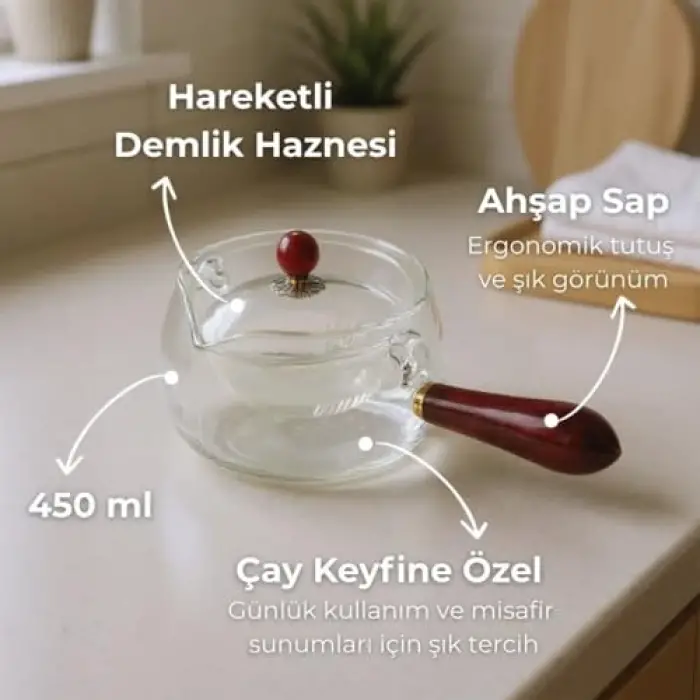 Shen Ahşap Saplı Cam Demlik