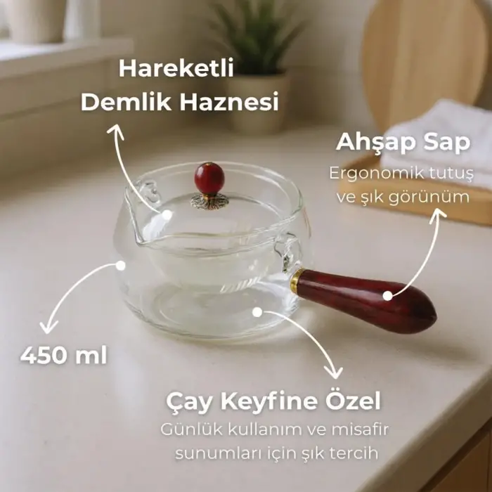 Shen Ahşap Saplı Cam Demlik
