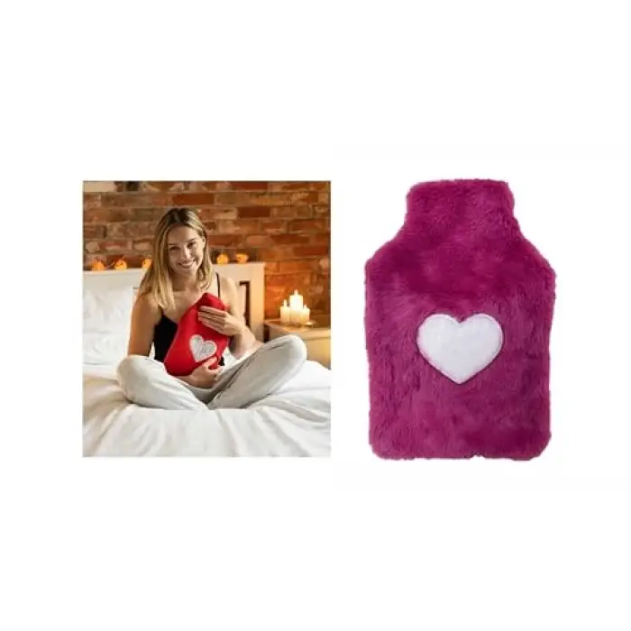 SICAK SU TORBASI PELUŞ KALPLİ,PEMBE TERMOFOR 29x17CM 750ml