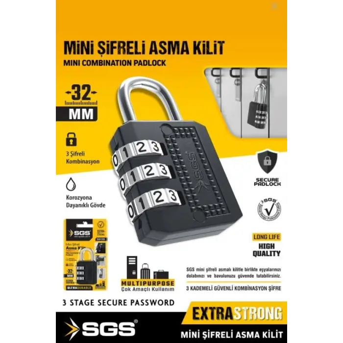 Şifreli Asma Kilit, 32 Mm