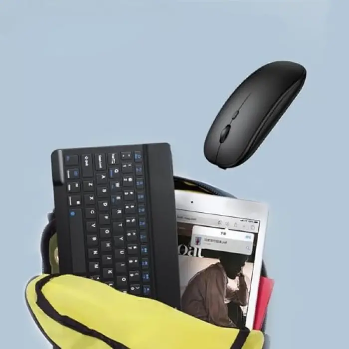 Şık Tasarımlı Bluetooth Kablosuz Klavye ve Mouse Seti | Android, iOS ve Windows Uyumlu | Şarj Edilebilir, Taşınabilir ve Sessiz Tuşlu Set (Siyah)
